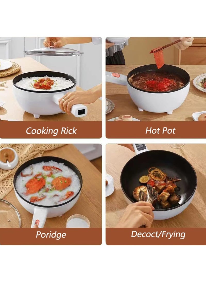 Electric Hot Pot with Steamer & Temperature Control - Non-Stick Cooker Shabu Shabu Skillet Frying Pan Electric Saucepan for Noodles Egg Steak Saute Steam and Soup (3L White)