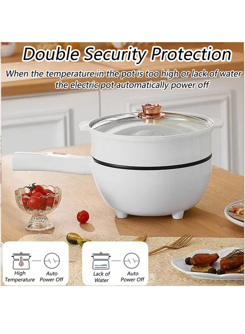 Electric Hot Pot with Steamer & Temperature Control - Non-Stick Cooker Shabu Shabu Skillet Frying Pan Electric Saucepan for Noodles Egg Steak Saute Steam and Soup (3L White)