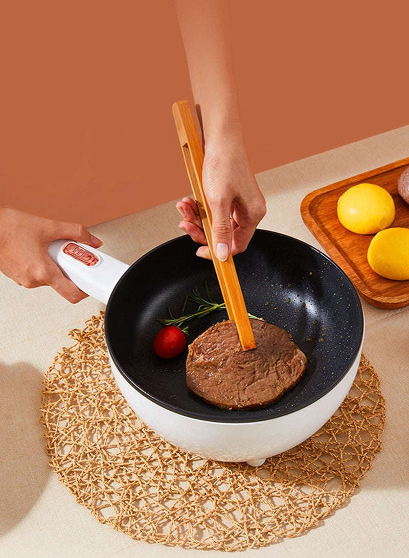Electric Hot Pot with Steamer & Temperature Control - Non-Stick Cooker Shabu Shabu Skillet Frying Pan Electric Saucepan for Noodles Egg Steak Saute Steam and Soup (3L White)