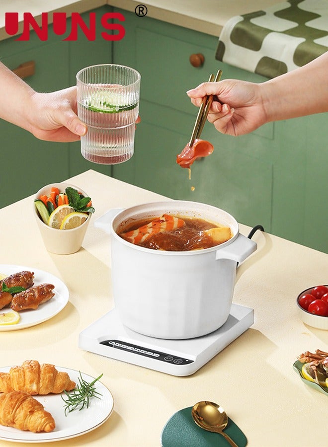 Electric Hot Pot,1.5L Non-Stick Ceramic Coating Ramen Cooker,Portable Mini Travel Cooker with 3-6H time delay function,6H Keep Warm,Multifunctional Electric Pot For rice porridge soup steam,White
