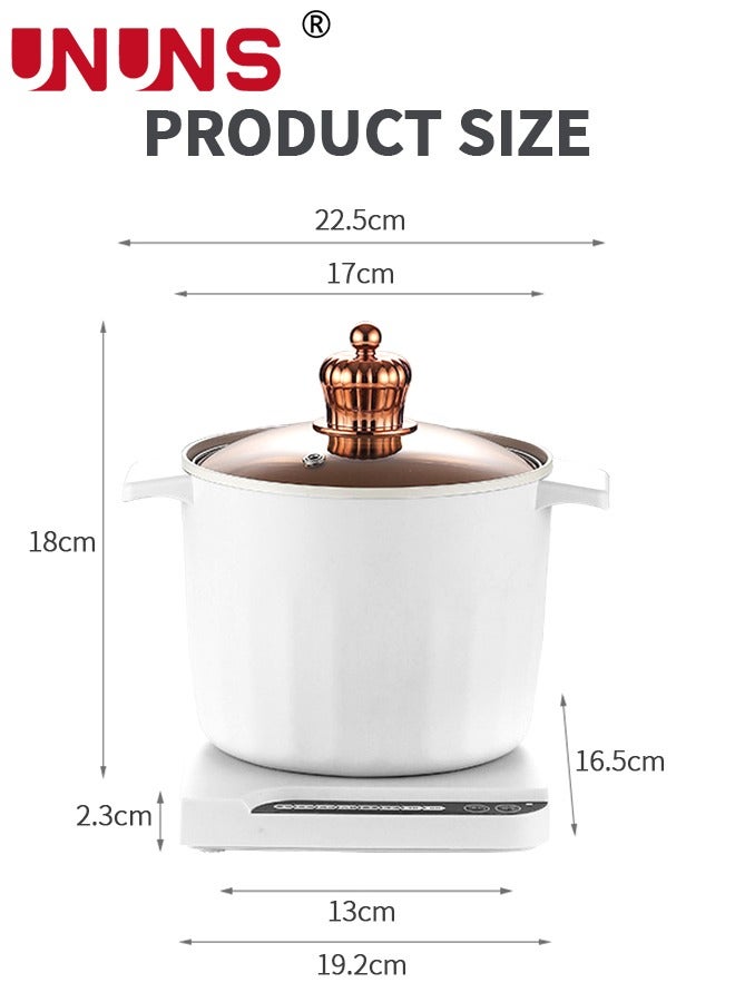 Electric Hot Pot,1.5L Non-Stick Ceramic Coating Ramen Cooker,Portable Mini Travel Cooker with 3-6H time delay function,6H Keep Warm,Multifunctional Electric Pot For rice porridge soup steam,White