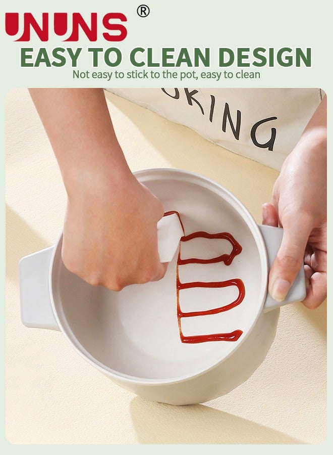 Electric Hot Pot,1.5L Non-Stick Ceramic Coating Ramen Cooker,Portable Mini Travel Cooker with 3-6H time delay function,6H Keep Warm,Multifunctional Electric Pot For rice porridge soup steam,White