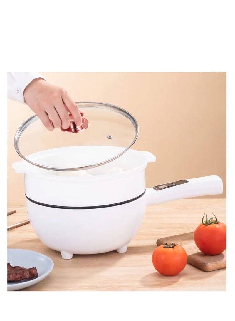 Electric Hot Pot with Steamer and Temperature Control  Non Stick Cooker Skillet Frying Pan Electric Saucepan ideal for cooking Noodles Eggs Steak Sautéing Steaming and Soup