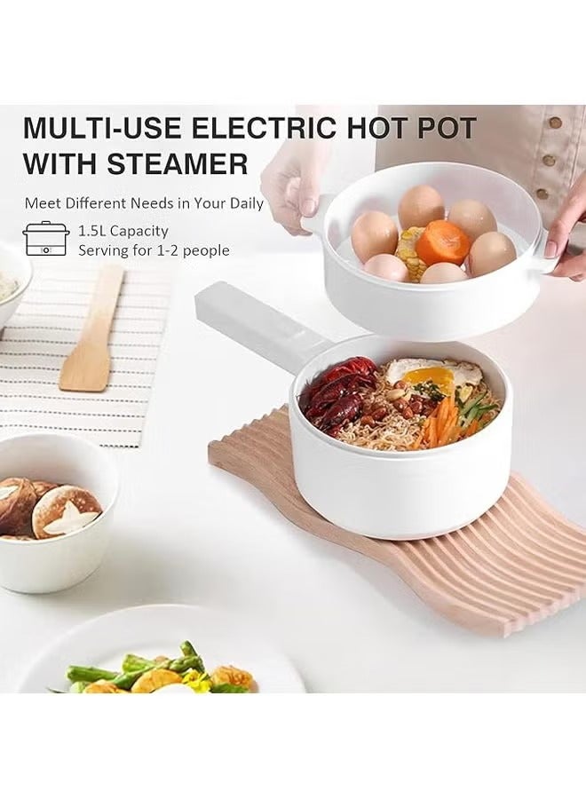 2L Electric Hot Pot with Steamer & Temperature Control-Non-Stick Electric Cooker Shabu Shabu,Electric Skillet,Frying Pan,Electric Saucepan,for Noodles,Egg, Steak,Sauté,Steam,Oatmeal and Soup