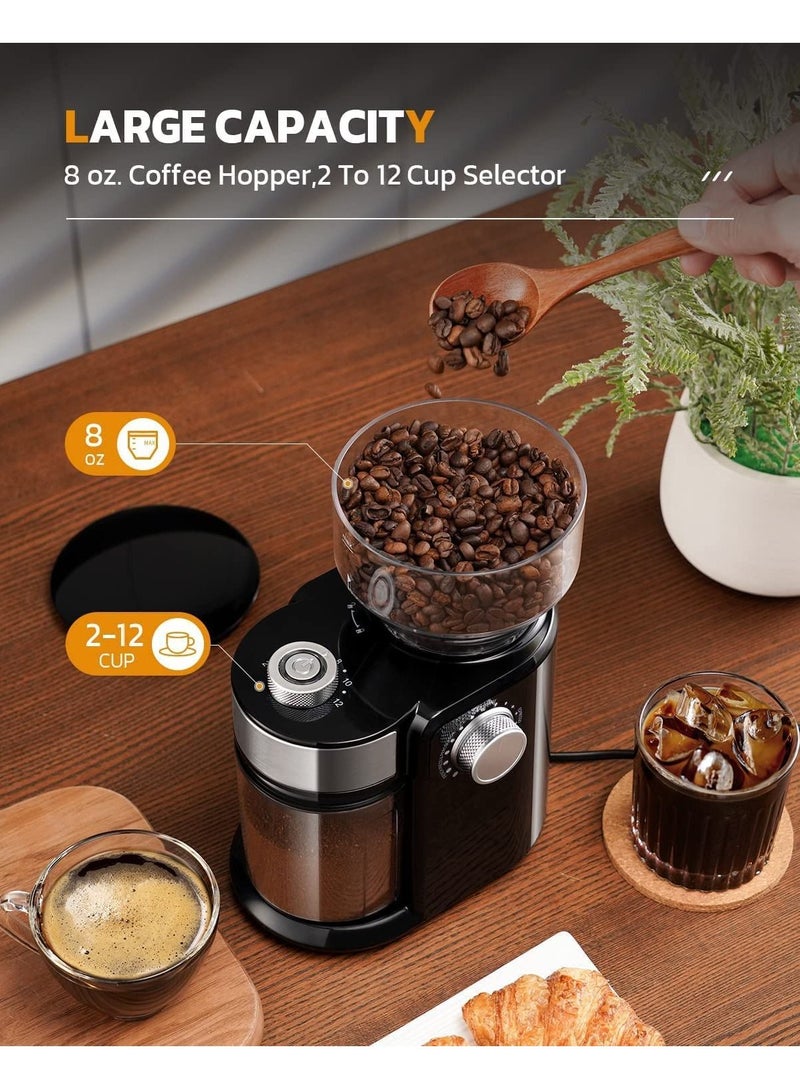 Electric Coffee Grinder Automatic Coffee Bean Grinder for French Press Drip Coffee and Espresso Adjustable Burr Coffee Grinder with 18 Settings 12 Cups Black