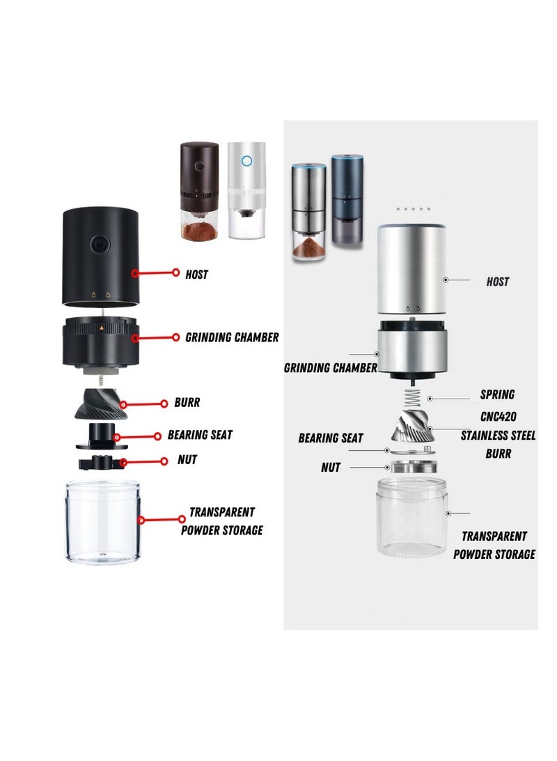 Electric automatic portable coffee grinder with ceramic burr - silver