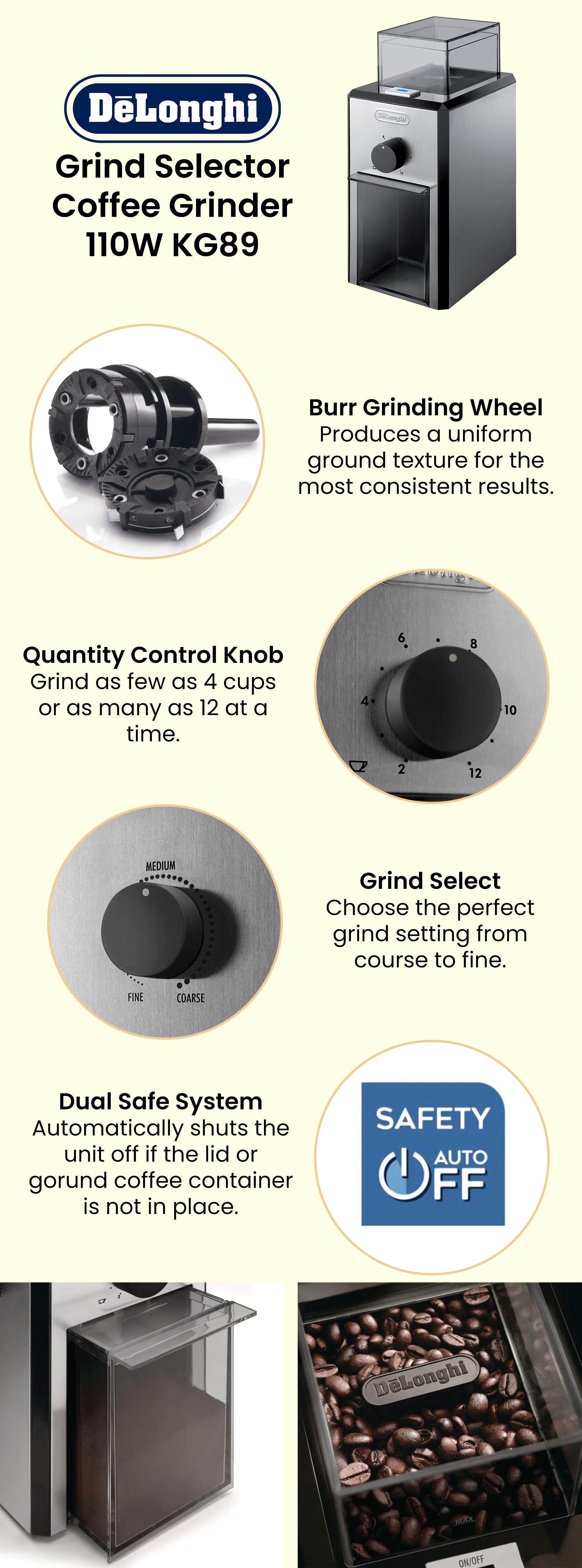 Coffee Grinder, Stainless Steel Blade, Dual Safe System, 110 W KG89 Stainless Steel