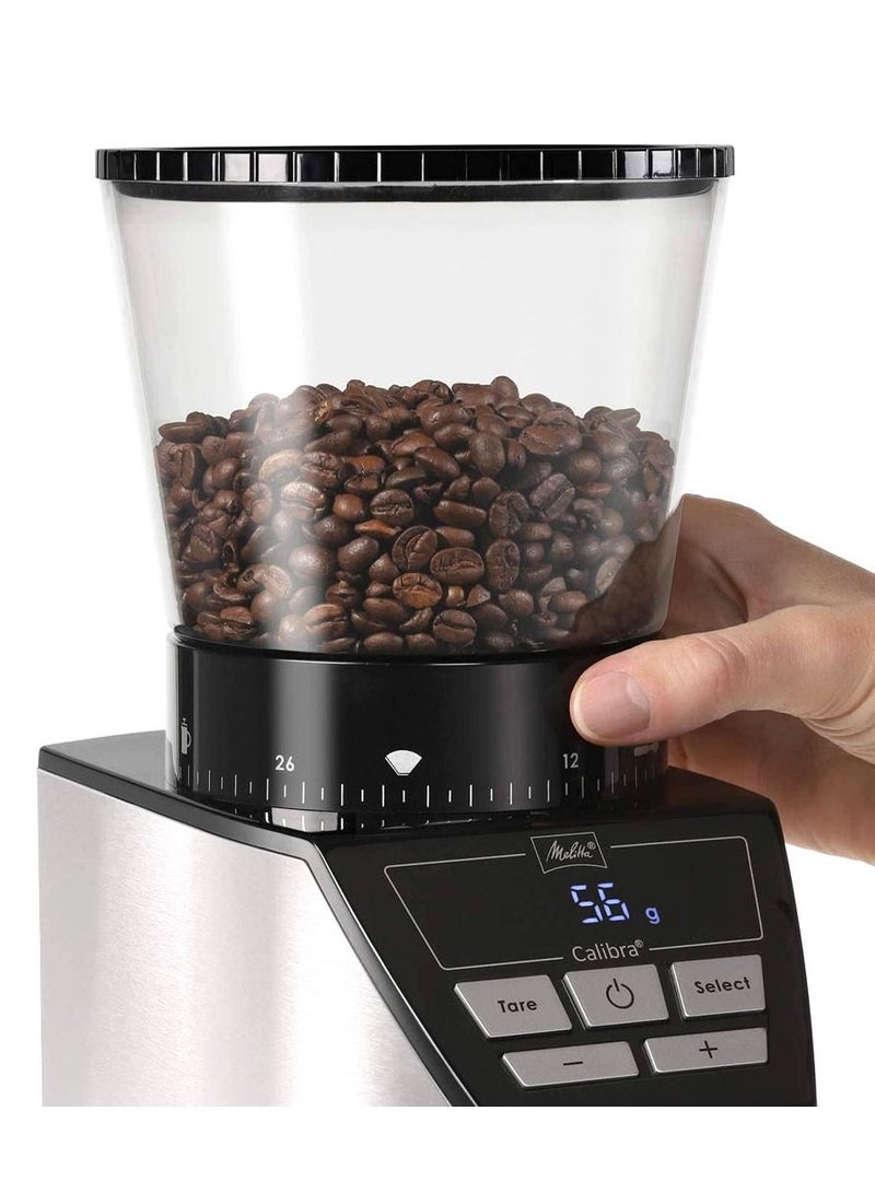 CALIBRA Electric Coffee Beans Grinder, 1027-01, Conical Burr, 160W, Black/Stainless Steel