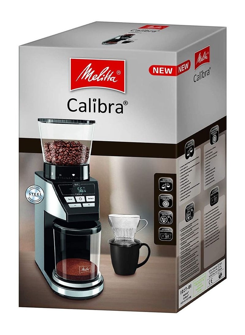 CALIBRA Electric Coffee Beans Grinder, 1027-01, Conical Burr, 160W, Black/Stainless Steel