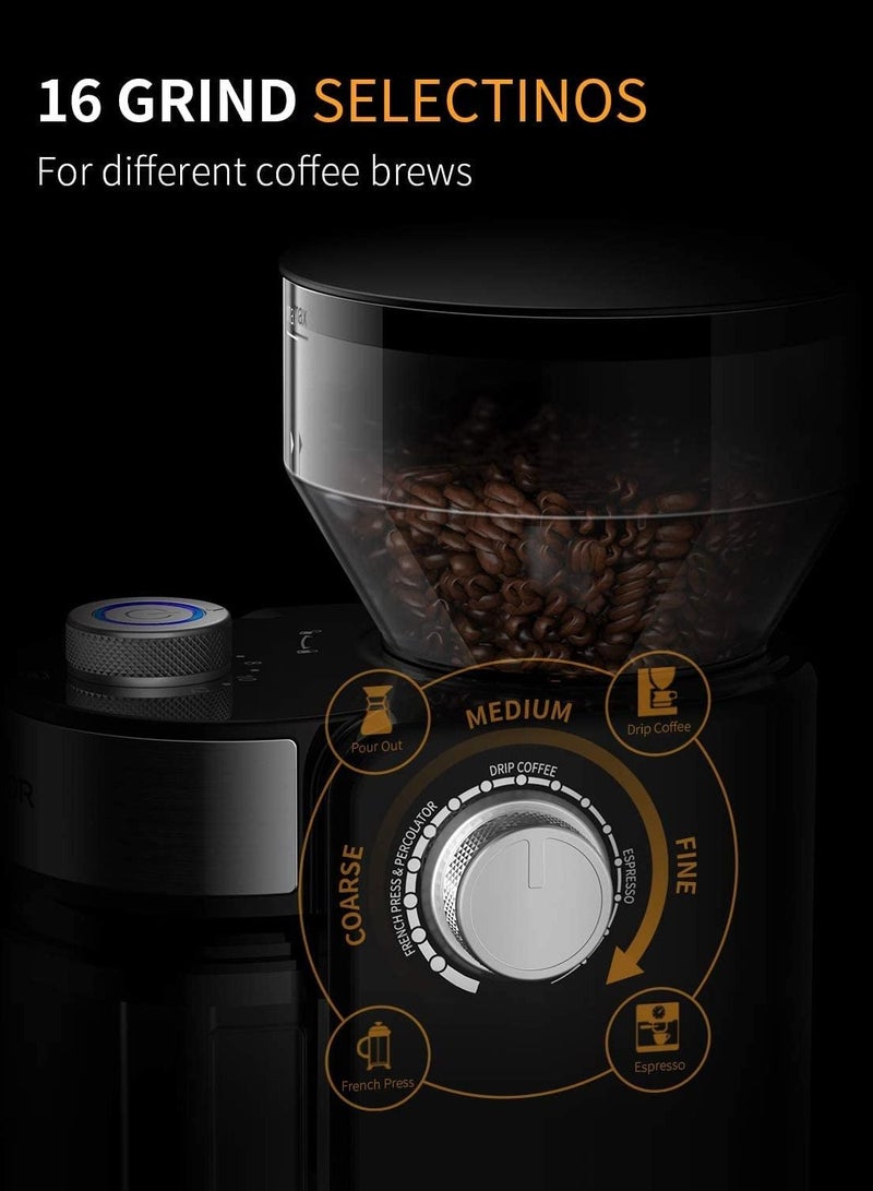 Electric Coffee Grinder Adjustable Grinder with 16 Precise Grind Settings Suitable for 2 to 14 Cups Black