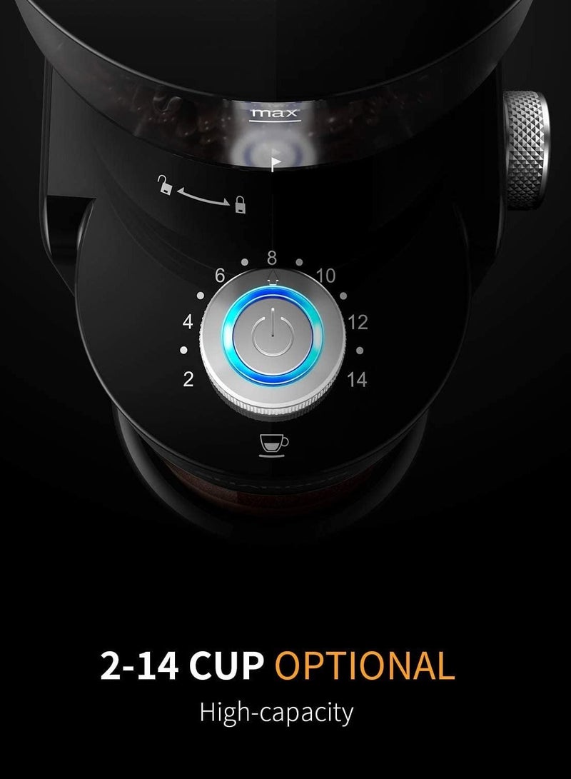 Electric Coffee Grinder Adjustable Grinder with 16 Precise Grind Settings Suitable for 2 to 14 Cups Black