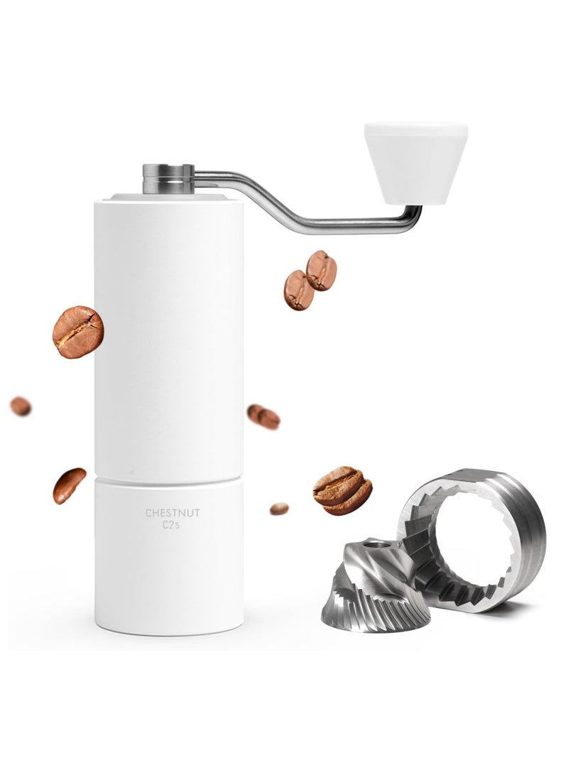 TIMEMORE Chestnut C2S Manual Coffee Grinder Stainless Steel S2C Conical Burr Coffee Grinder, Capacity 25g Hand Coffee Bean Grinder, Adjustable Grinder Setting, Double Bearing Positioning (White)