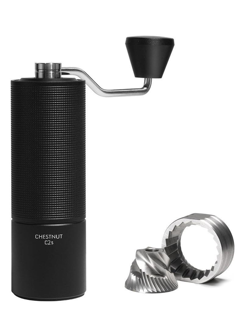 TIMEMORE Chestnut C2S Manual Coffee Grinder Stainless Steel S2C Conical Burr Coffee Grinder, Capacity 25g Hand Coffee Bean Grinder, Adjustable Grinder Setting, Double Bearing Positioning (Black)