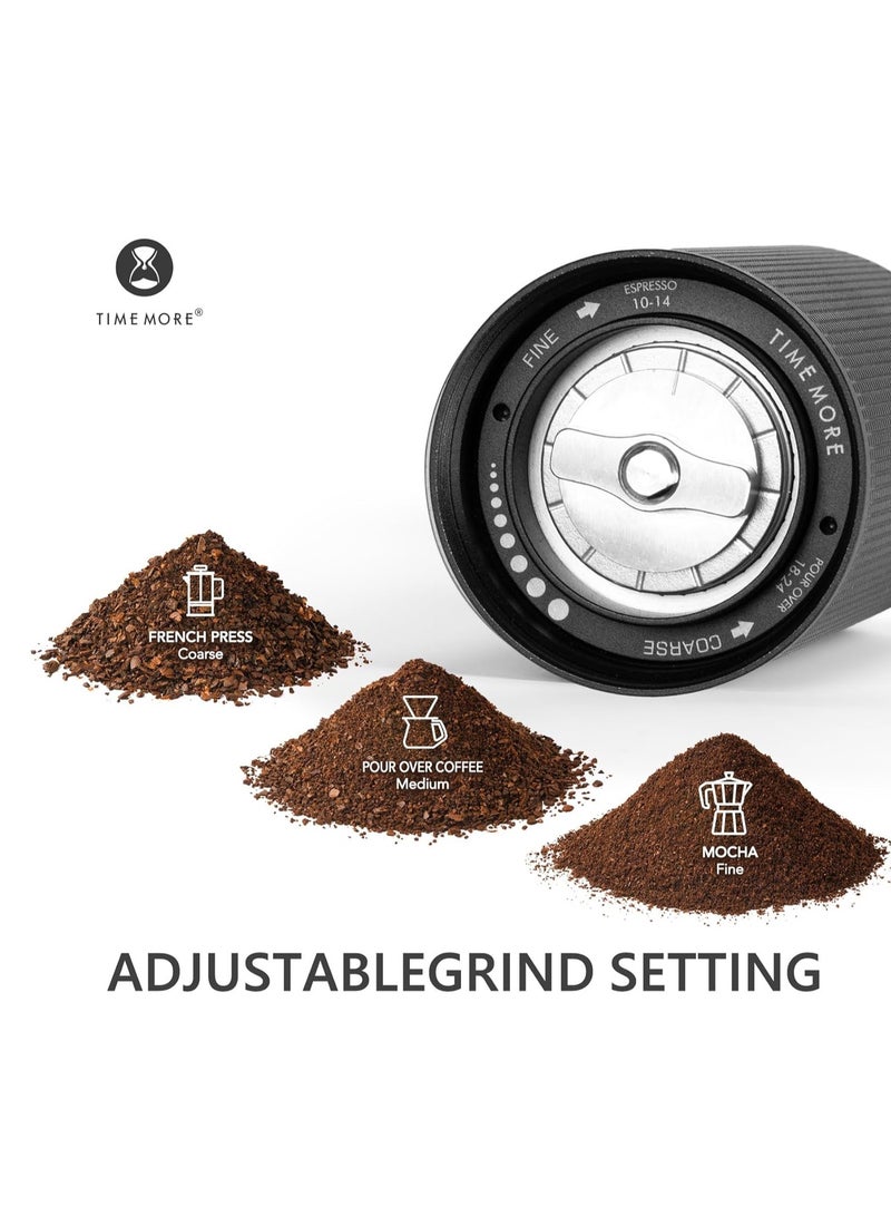 TIMEMORE Chestnut C2S Manual Coffee Grinder Stainless Steel S2C Conical Burr Coffee Grinder, Capacity 25g Hand Coffee Bean Grinder, Adjustable Grinder Setting, Double Bearing Positioning (Black)