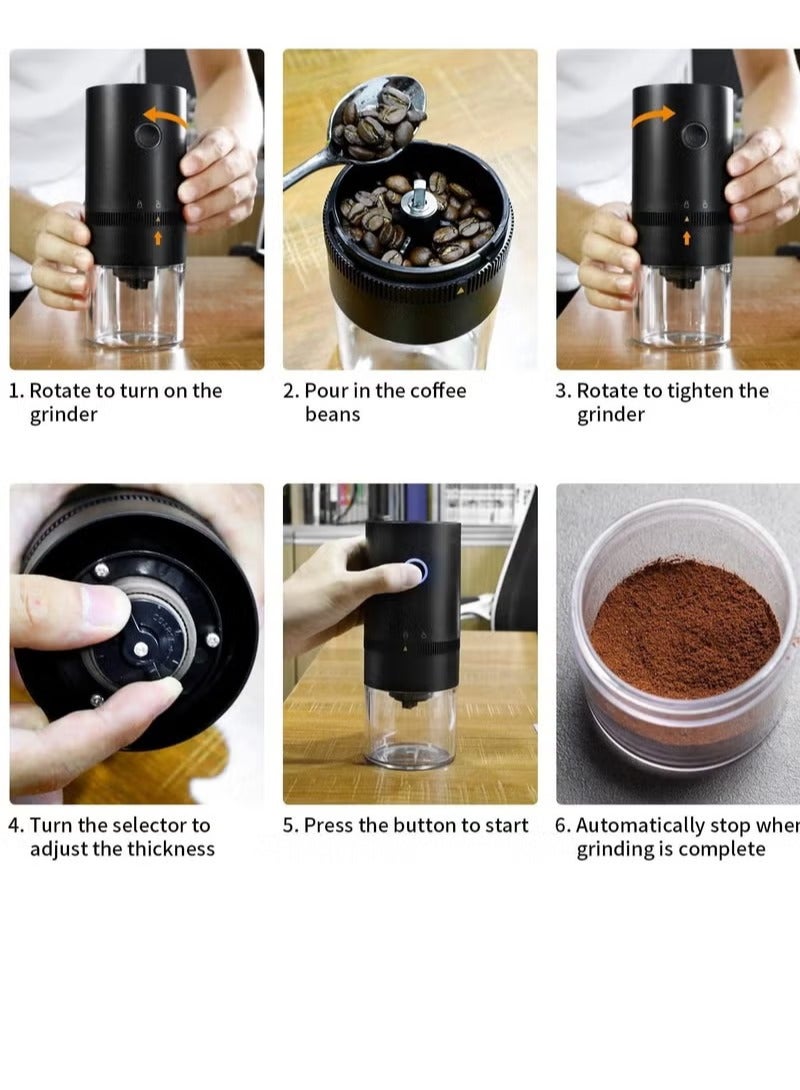Coffee Grinder, Portable Cordless Coffee Grinder with Adjustable Grind Setting, Coffee Bean Grinder, For Office, Travel And Camping HB-985 Black