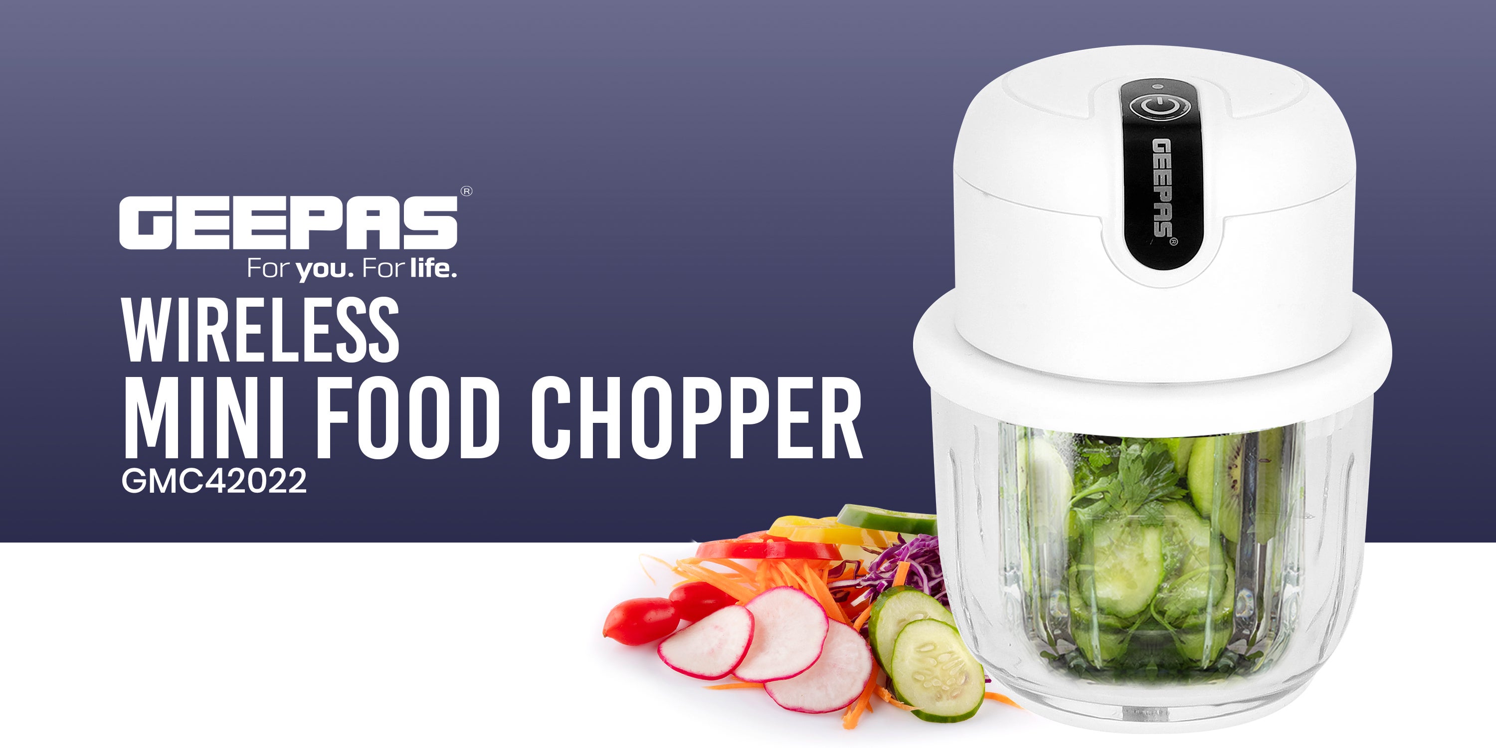 Wireless Mini Food Chopper - Portable Food Cutter Mincer for Dicing, Ginger, Chili, Fruits, Onions, Vegetable | Stainless Steel Blades, LED Indication,USB Rechargeable And Portable 300 ML | 2 Years Warranty 300 ml 30 W GMC42022 White/Clear