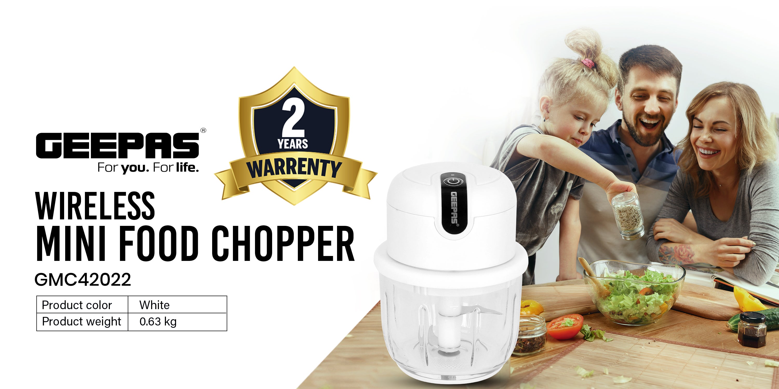 Wireless Mini Food Chopper - Portable Food Cutter Mincer for Dicing, Ginger, Chili, Fruits, Onions, Vegetable | Stainless Steel Blades, LED Indication,USB Rechargeable And Portable 300 ML | 2 Years Warranty 300 ml 30 W GMC42022 White/Clear