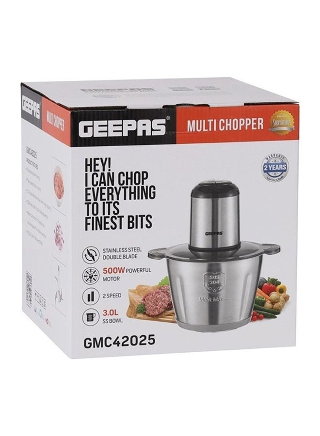 Multi Chopper With Stainless Steel Bowl 3 L 500 W GMC42025 Black/Silver