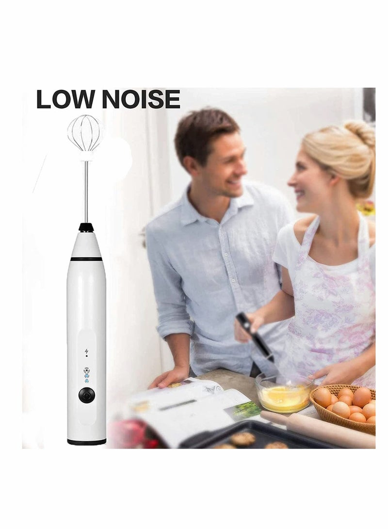 Milk Frother, 3 Speeds Electric Handheld Foam Make, USB Rechargeable with Stainless Whisk, for Coffee, Latte, Cappuccino, Chocolate, Milk Tea, Coconut Milk, Durable Frother Mixer (White)