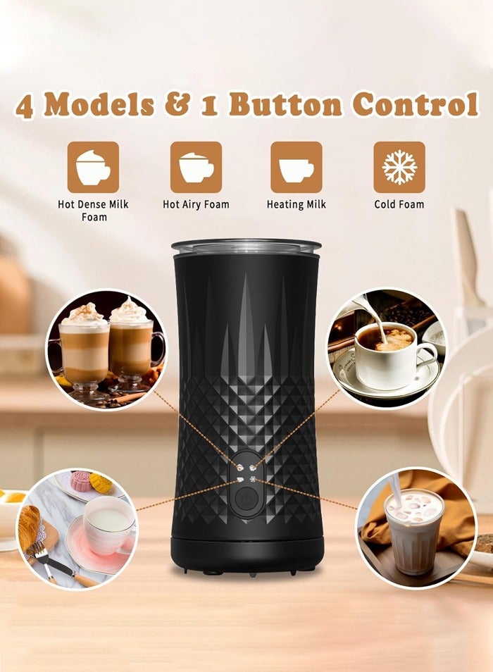 Milk Frother, 4 in 1 Electric Milk Steamer,Automatic Hot and Cold Foam Maker and Milk Warmer for Latte, Cappuccinos, Macchiato, 400W, Black