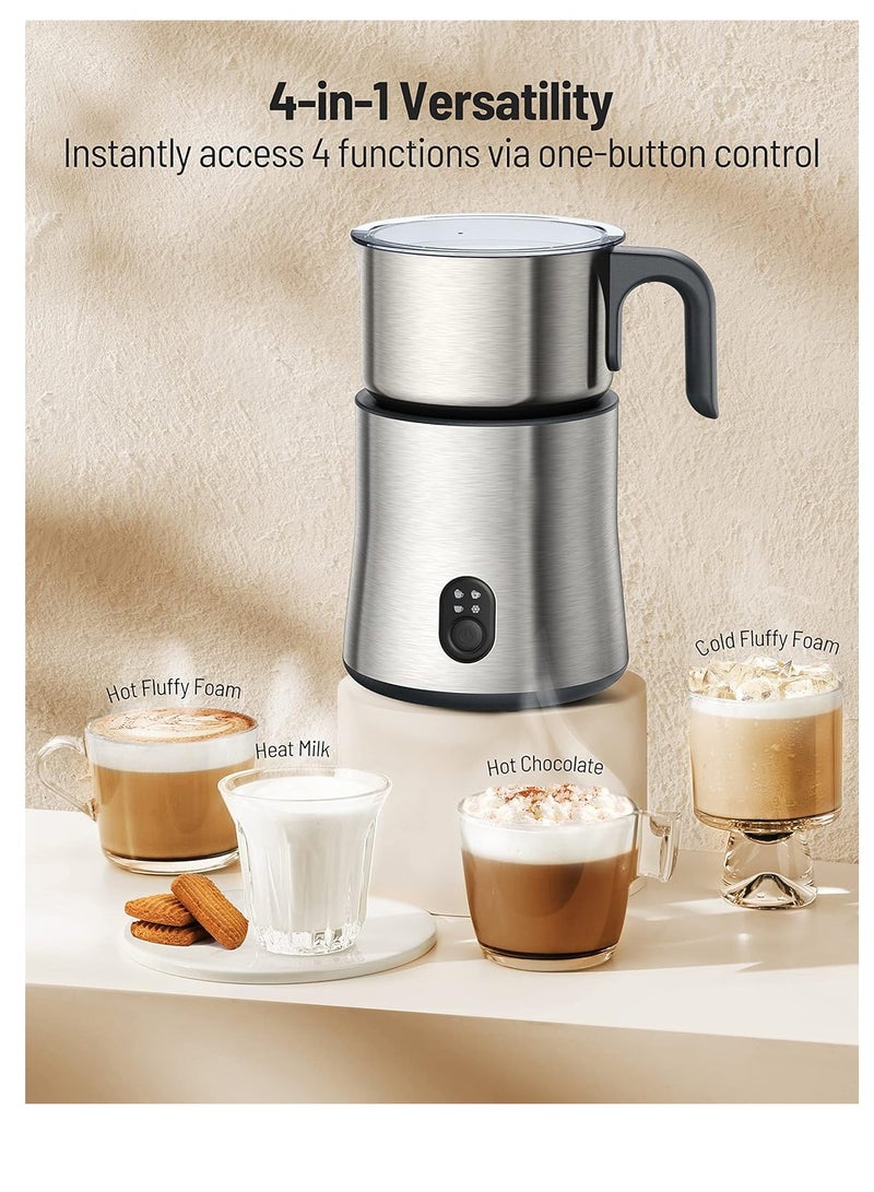 Detachable 4-in-1 Milk Frother and Steamer, Electric Milk Frother, 500ml Hot Chocolate Maker and Electric Milk Heater with Hot & Cold Foam, Dishwasher Safe, for Coffee, Lattes, Cappuccino, Matcha