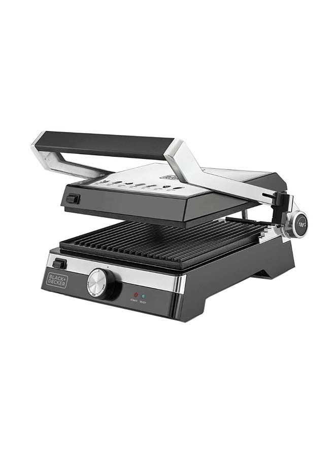 Family Health Grill with 180° Hinge, 2000W, 1500cm² BBQ Area, 5-Level Height Adjustment, Variable Temperature Control, and Drip Tray 2000 W CG2000-B5 Black/Silver