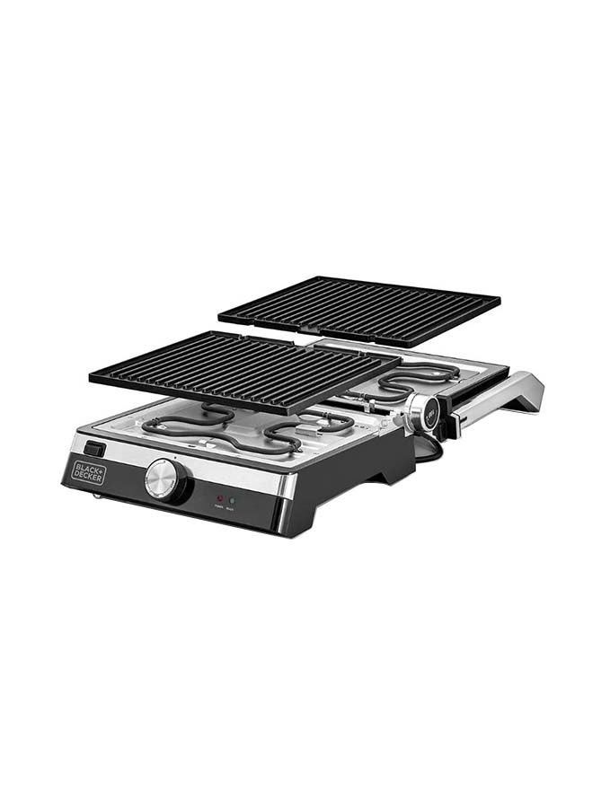 Family Health Grill with 180° Hinge, 2000W, 1500cm² BBQ Area, 5-Level Height Adjustment, Variable Temperature Control, and Drip Tray 2000 W CG2000-B5 Black/Silver