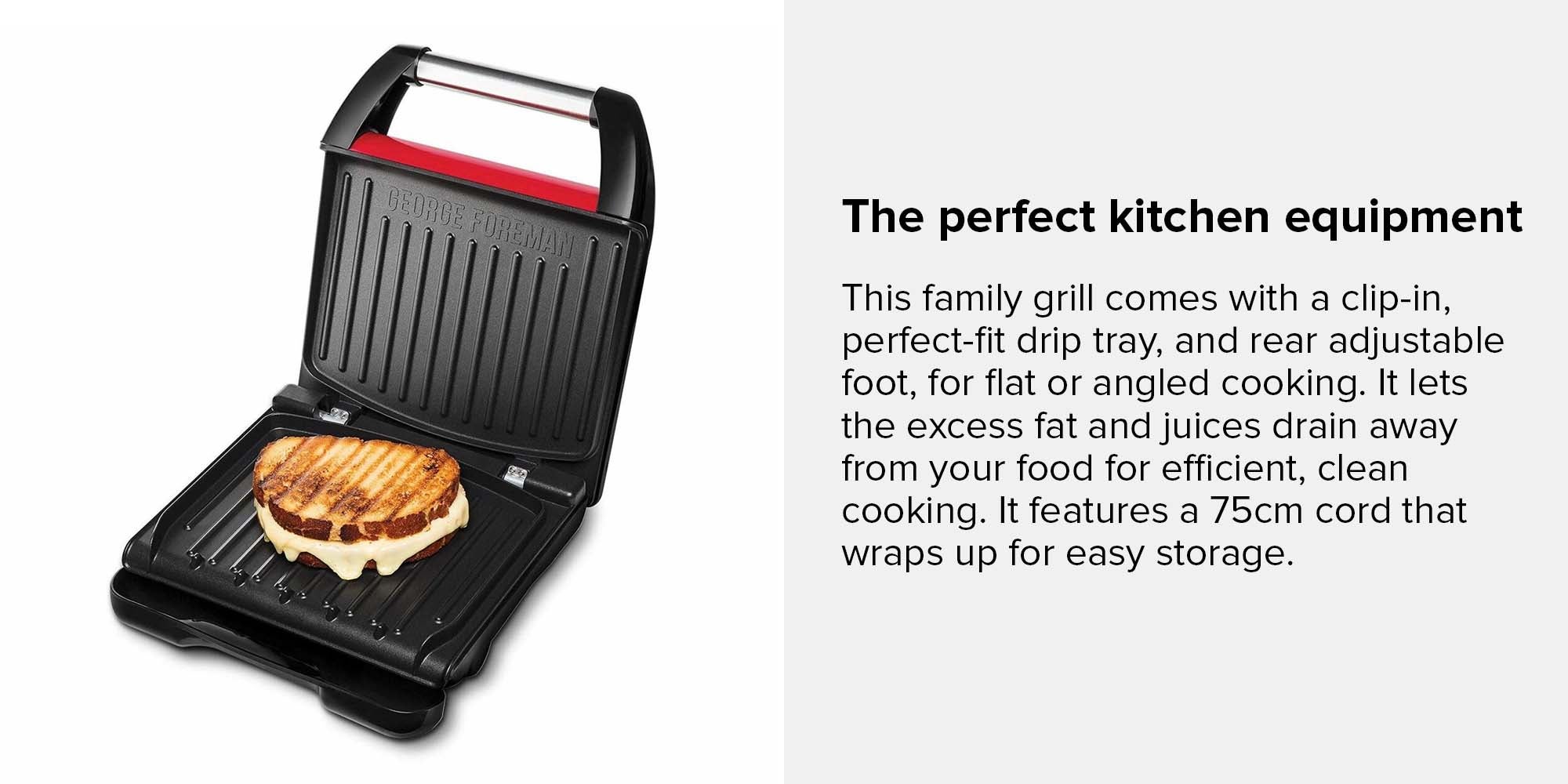 Medium Electric Indoor Grill, 75cm Cord, Non-Stick, Adjustable Cooking Options 1650 W 25040 Red/Black