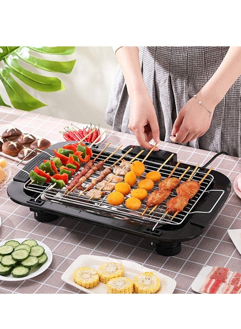 Smokeless Indoor/Outdoor Electric Grill Portable Tabletop Grill Kitchen BBQ Grills Adjustable Temperature Control,Removable Water Filled Drip Tray,2000W,Black（EU Plug）