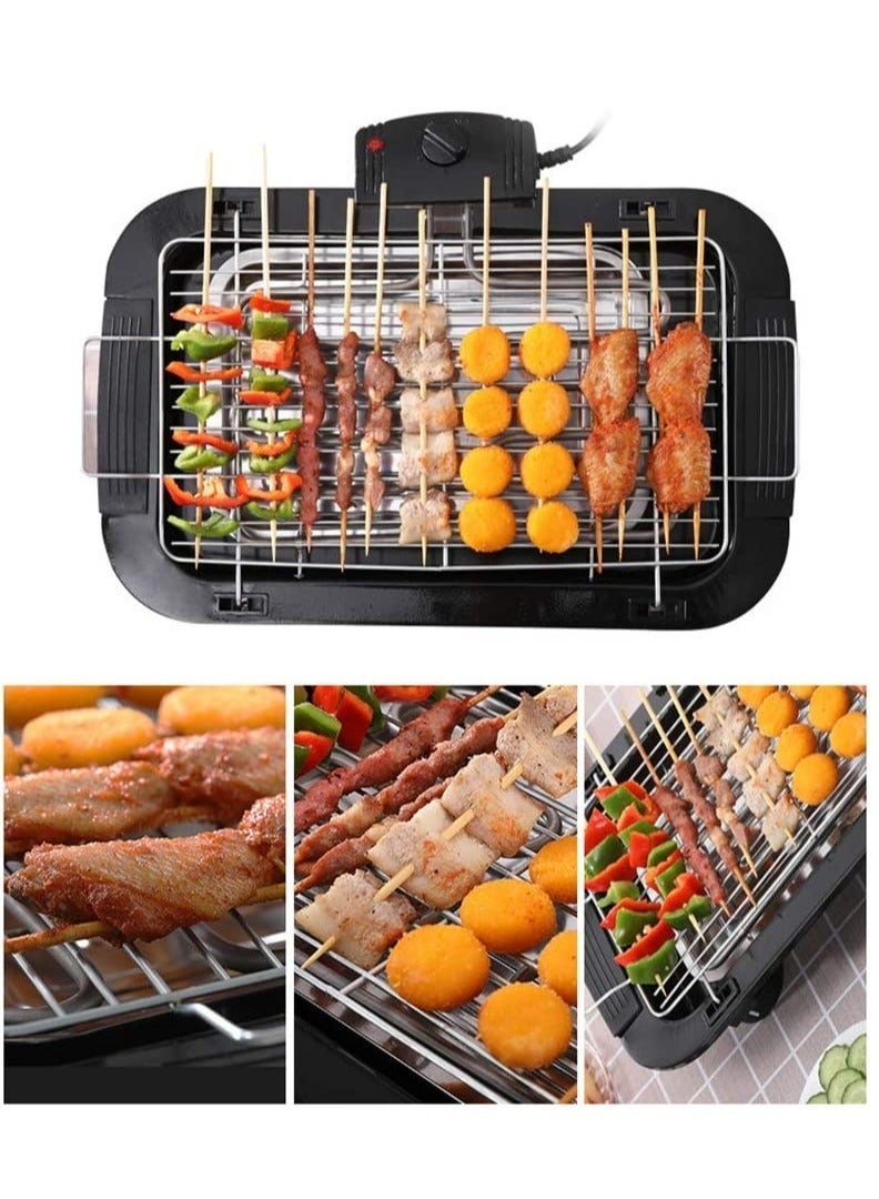 Smokeless Indoor/Outdoor Electric Grill Portable Tabletop Grill Kitchen BBQ Grills Adjustable Temperature Control,Removable Water Filled Drip Tray,2000W,Black（EU Plug）