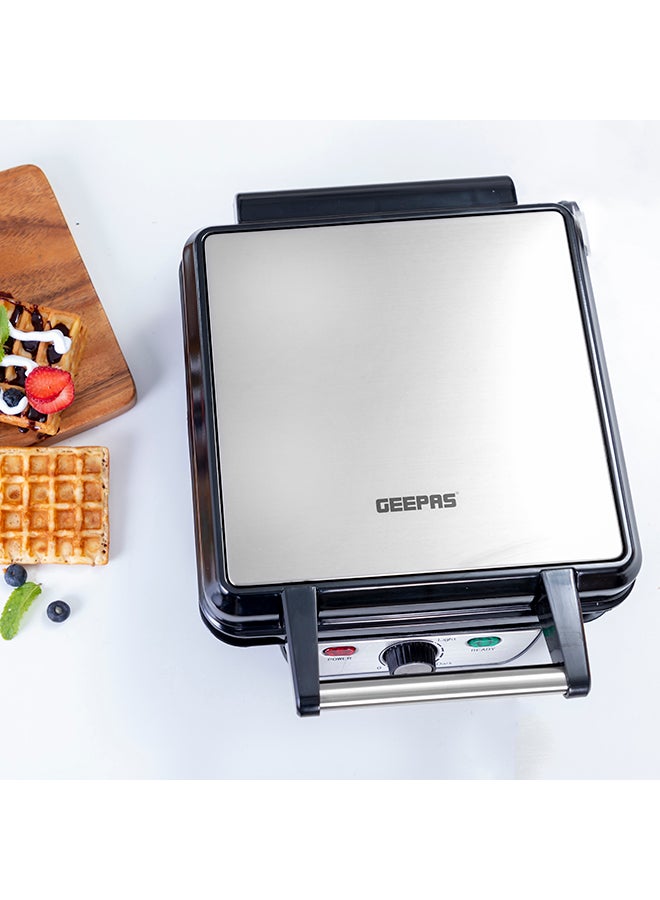 Electric Waffle Maker -  4 Slice Non-Stick Electric Belgian Waffle Maker with Adjustable Temperature Control - Pre-heating, Cool Touch Body - Handle - Automatic Safety Protection 1100.0 W GWM5417 Silver/Black