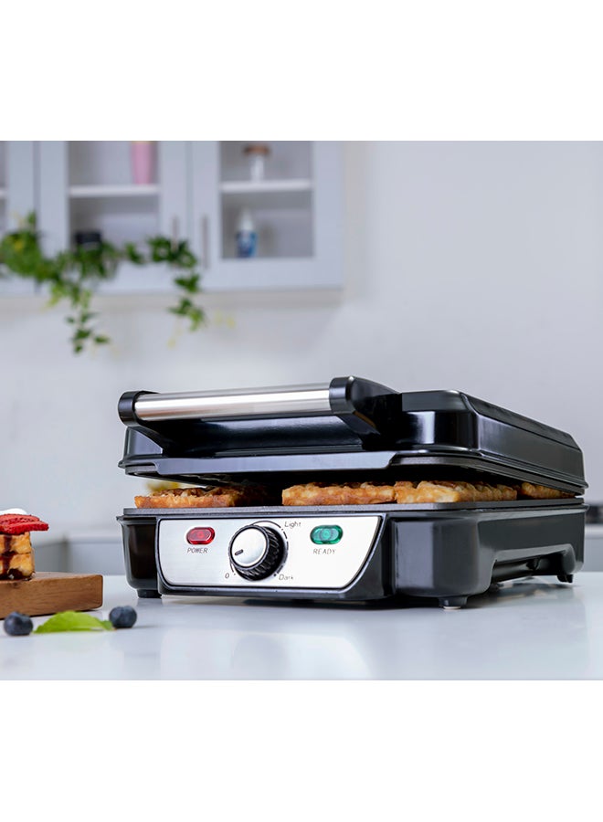 Electric Waffle Maker -  4 Slice Non-Stick Electric Belgian Waffle Maker with Adjustable Temperature Control - Pre-heating, Cool Touch Body - Handle - Automatic Safety Protection 1100.0 W GWM5417 Silver/Black