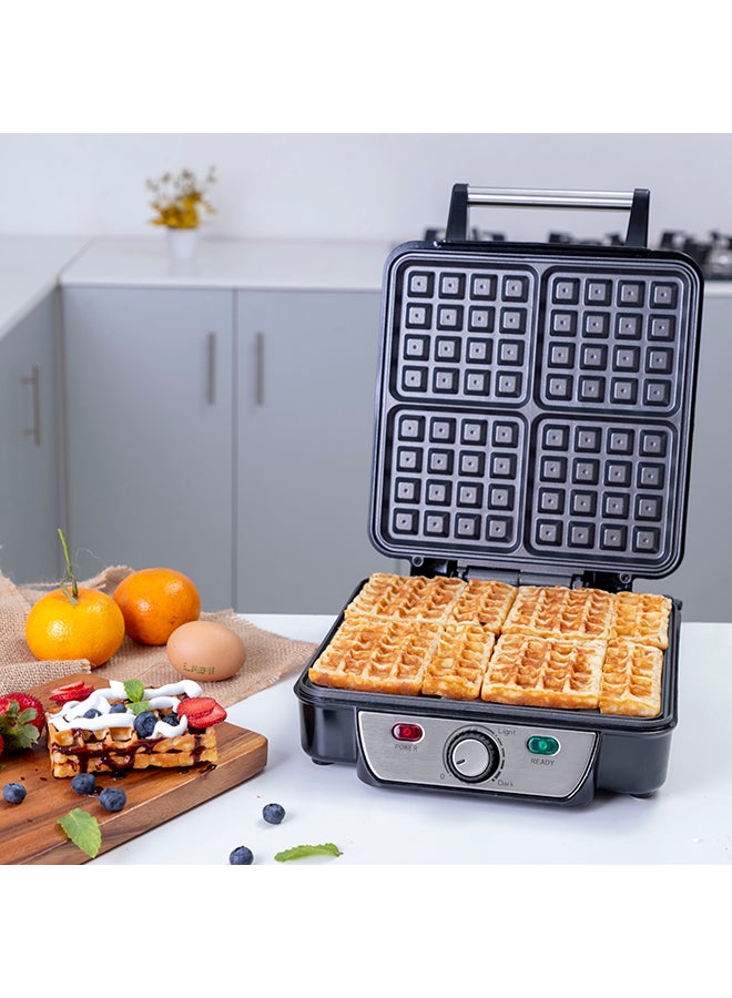 Electric Waffle Maker -  4 Slice Non-Stick Electric Belgian Waffle Maker with Adjustable Temperature Control - Pre-heating, Cool Touch Body - Handle - Automatic Safety Protection 1100.0 W GWM5417 Silver/Black