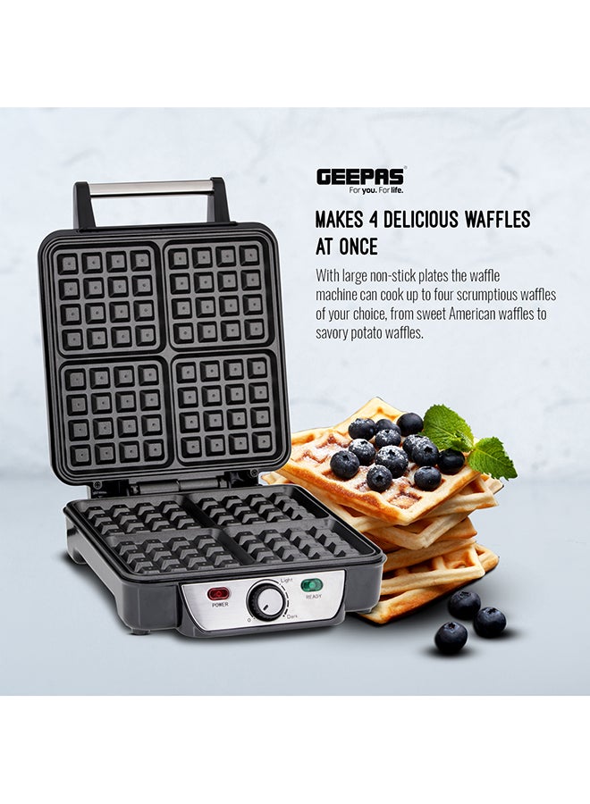 Electric Waffle Maker -  4 Slice Non-Stick Electric Belgian Waffle Maker with Adjustable Temperature Control - Pre-heating, Cool Touch Body - Handle - Automatic Safety Protection 1100.0 W GWM5417 Silver/Black