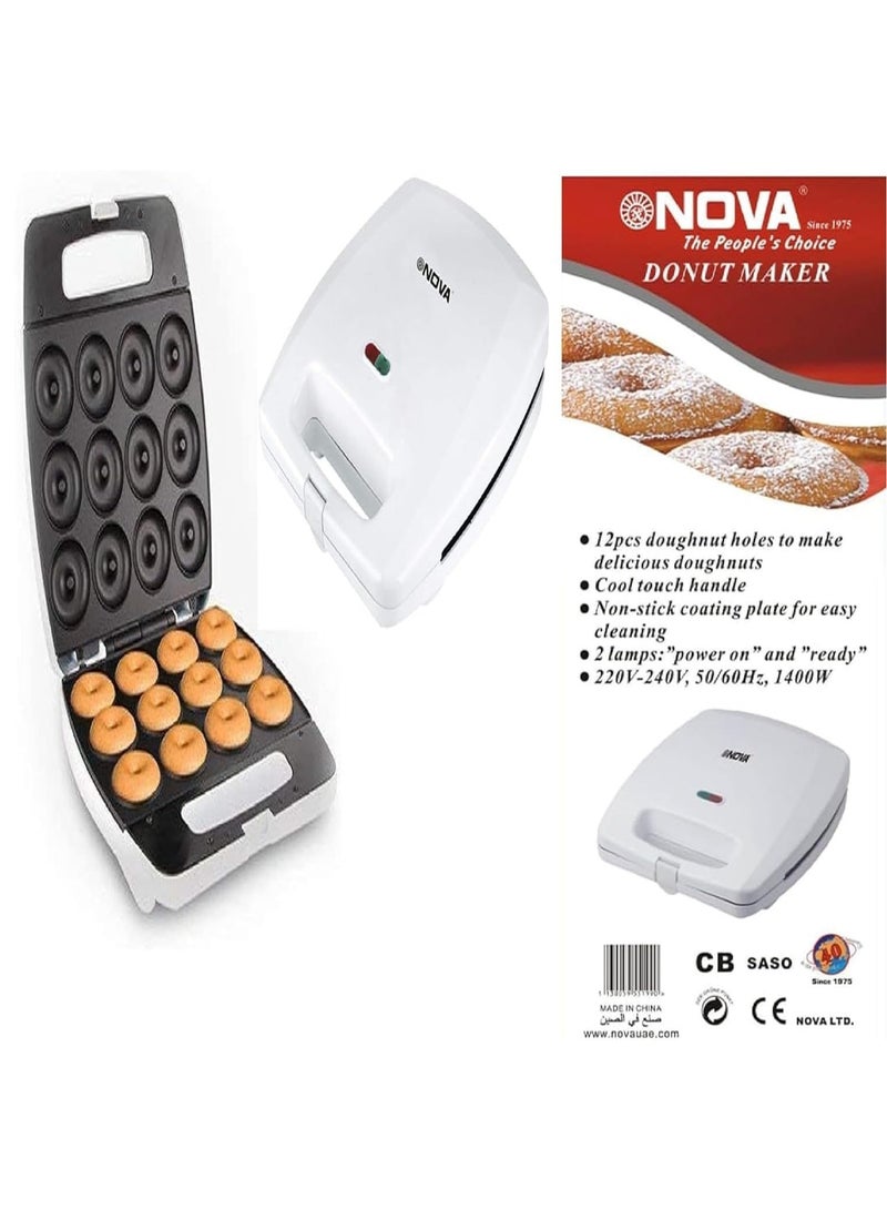 1400W Donut Maker Makes 12 Doughnuts Non-stick Surface Easy to Clean Mini Donut Maker Machine for Snacks Desserts & More