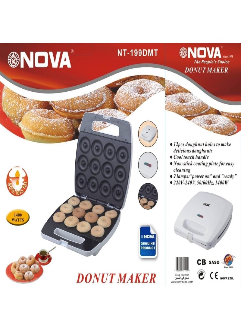 1400W Donut Maker Makes 12 Doughnuts Non-stick Surface Easy to Clean Mini Donut Maker Machine for Snacks Desserts & More