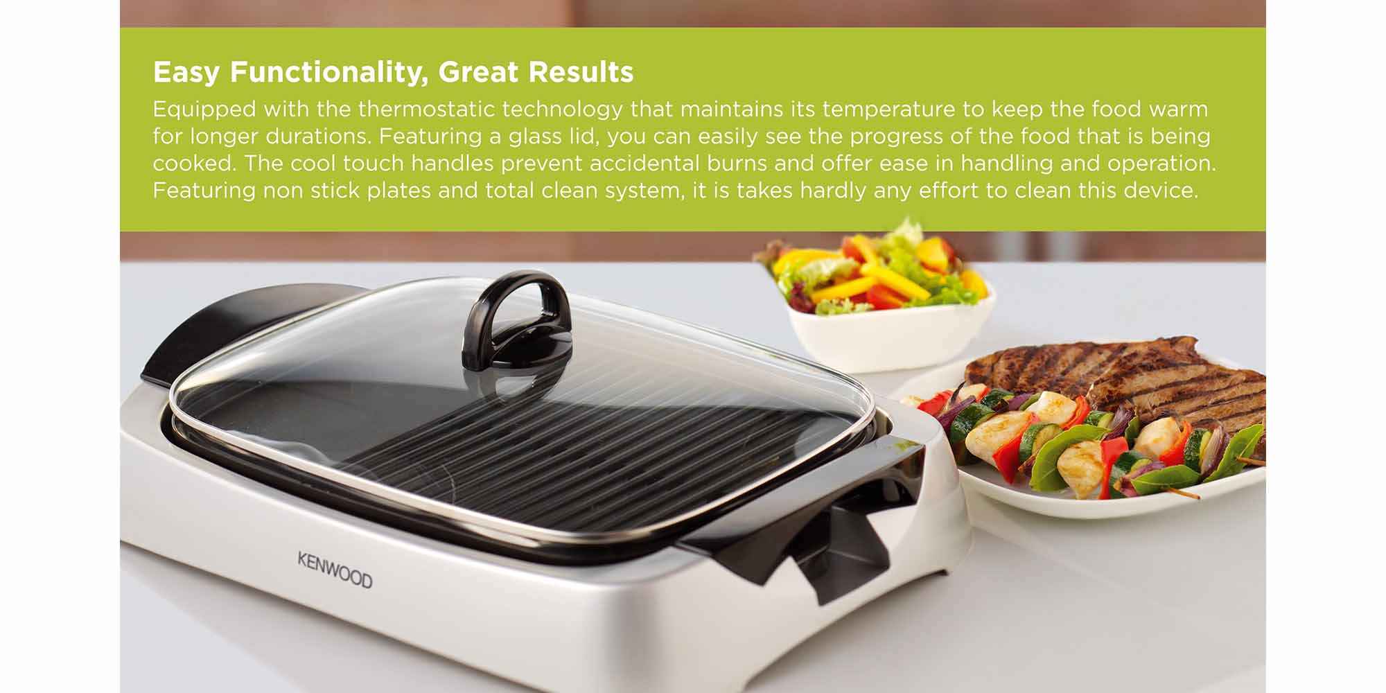 Health Grill, Glass Lid, Variable Temperature Control, Drip Tray, Oil Draining Channels, 2000 W HG266 Silver/Black