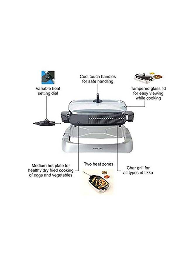 Health Grill, Glass Lid, Variable Temperature Control, Drip Tray, Oil Draining Channels, 2000 W HG266 Silver/Black