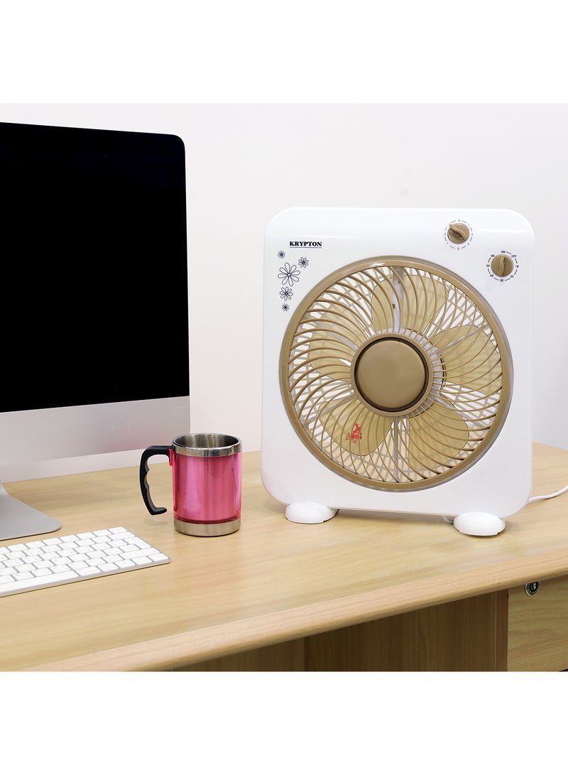 Powerful Personal 10 Inch Desk Box Fan With Copper Motor KNF6025N White/Light Brown