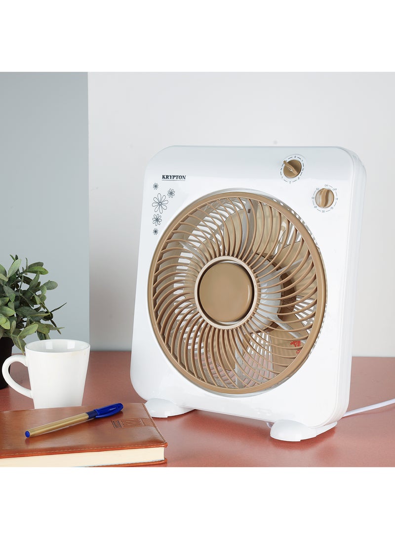 Powerful Personal 10 Inch Desk Box Fan With Copper Motor KNF6025N White/Light Brown