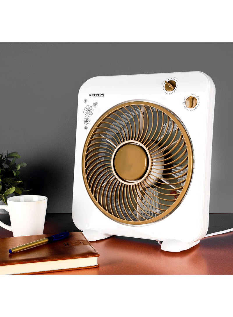 Powerful Personal 10 Inch Desk Box Fan With Copper Motor KNF6025N White/Light Brown