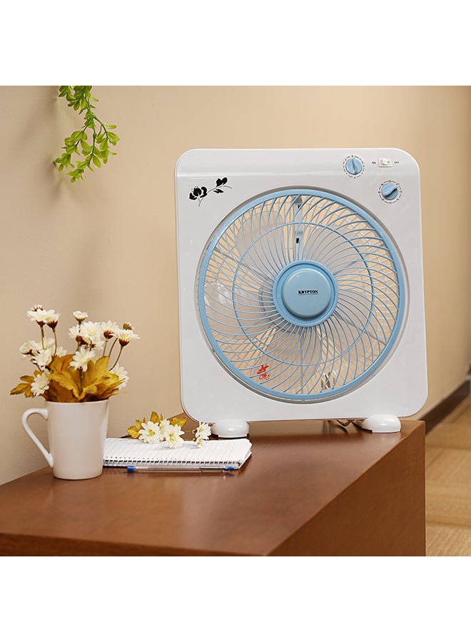 12 Inch Box Fan With Strong Blade, 3 Speed, Powerful Motor, 60 Min Timer KNF6115 White/Blue