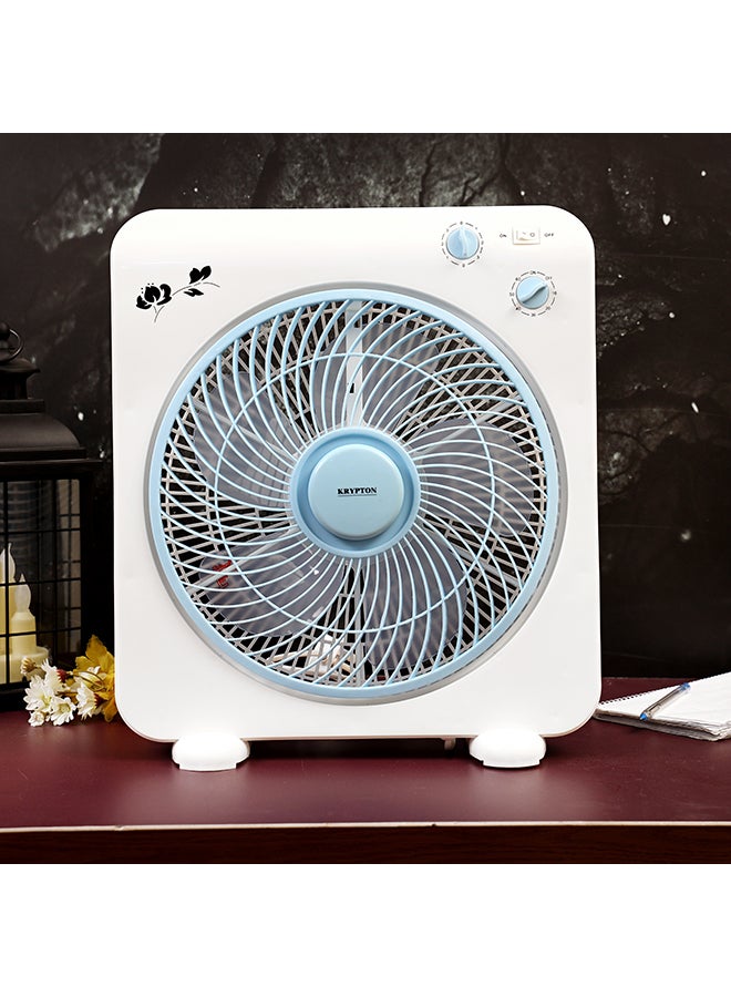 12 Inch Box Fan With Strong Blade, 3 Speed, Powerful Motor, 60 Min Timer KNF6115 White/Blue