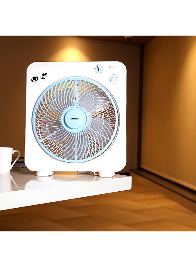 12 Inch Box Fan With Strong Blade, 3 Speed, Powerful Motor, 60 Min Timer KNF6115 White/Blue