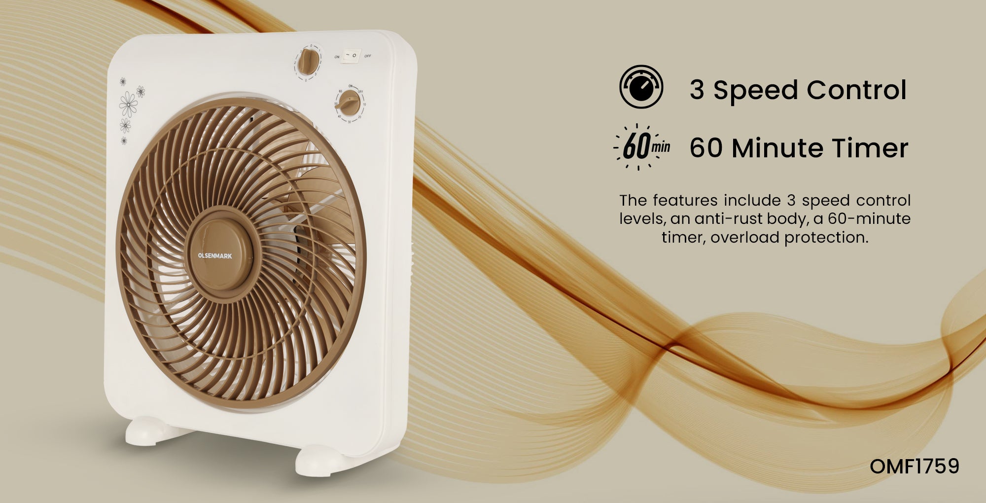 Protable Box Fan OMF1759 White/Brown