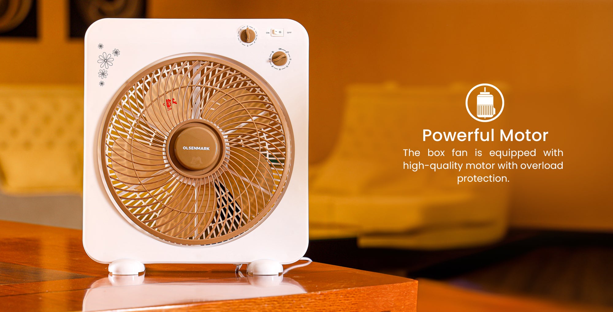 Protable Box Fan OMF1759 White/Brown