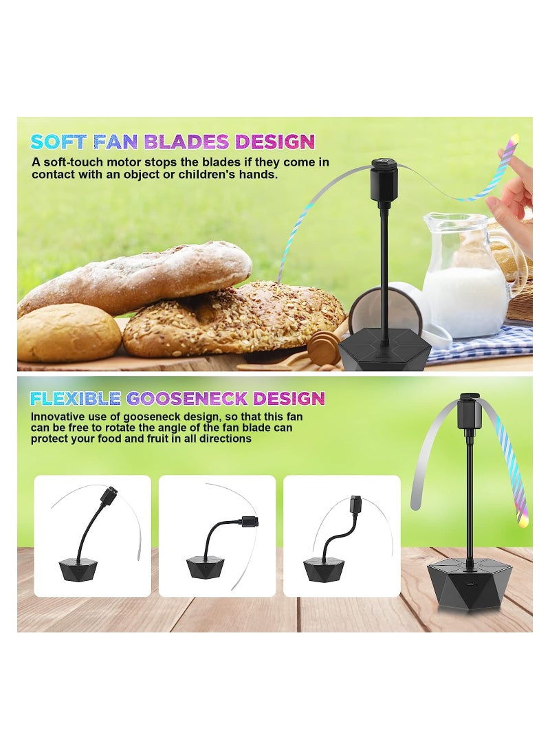 Fly Fans for Tables Rechargeable, Fly Fans for Food, Portable Table Keep Flies Away Flexible Fly Repellent, Fans for Outdoor Table Top Fly Fan with Holographic, Food Spinner, Blades Outside, Picnic
