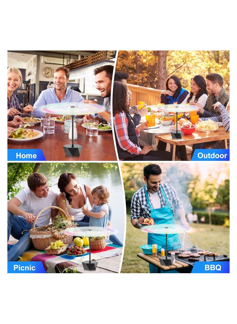 Fly Fans for Tables Rechargeable, Fly Fans for Food, Portable Table Keep Flies Away Flexible Fly Repellent, Fans for Outdoor Table Top Fly Fan with Holographic, Food Spinner, Blades Outside, Picnic