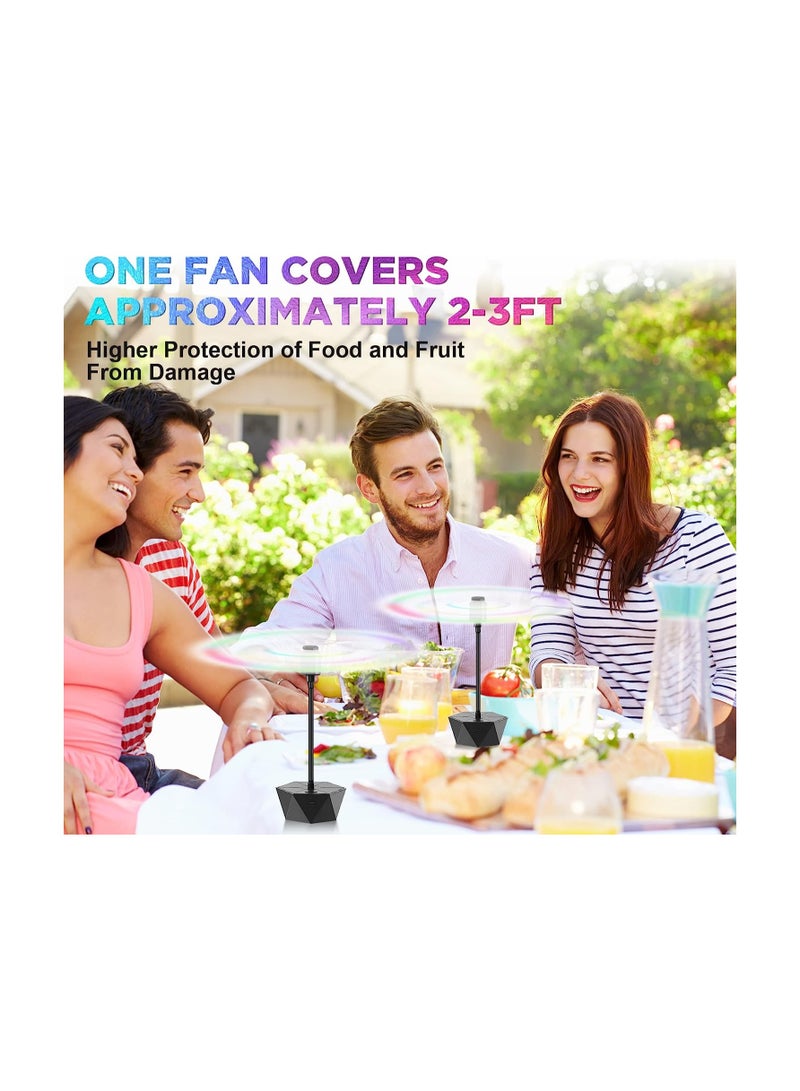 Fly Fans for Tables Rechargeable, Fly Fans for Food, Portable Table Keep Flies Away Flexible Fly Repellent, Fans for Outdoor Table Top Fly Fan with Holographic, Food Spinner, Blades Outside, Picnic
