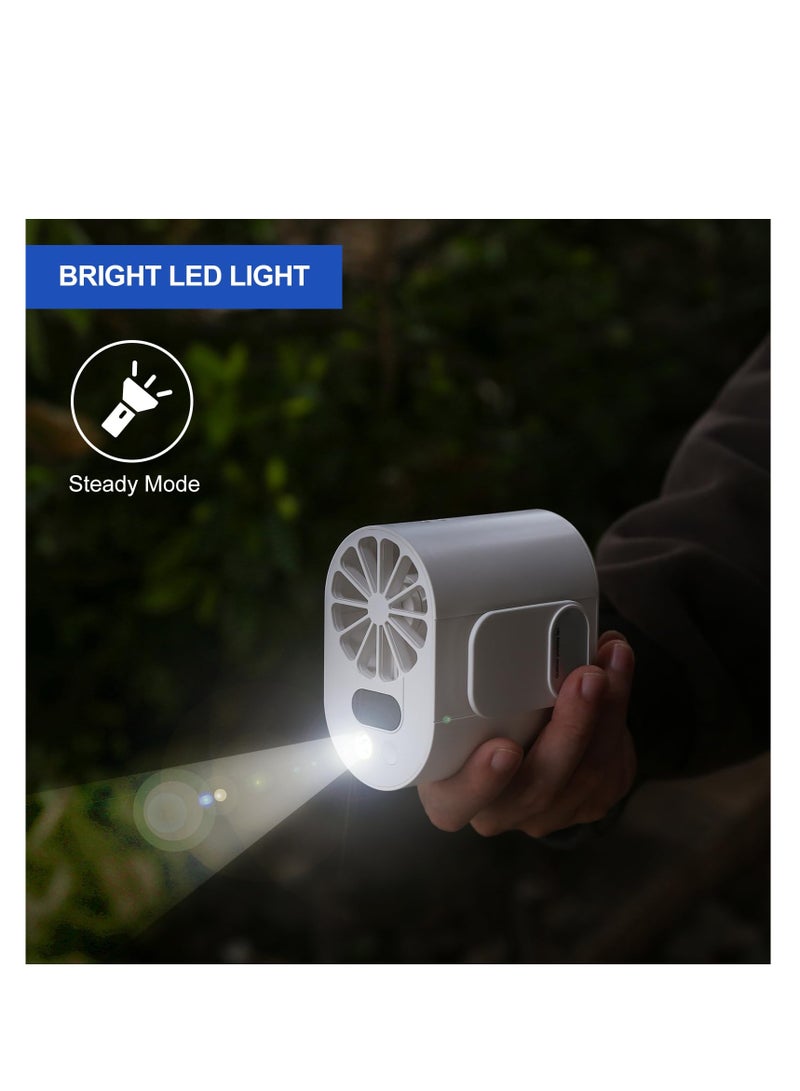 Mini Portable Waist Fan with Display, Clip on Belt Fan with Flashlight, 8000mAh Rechargeable Body Fan, Personal Shirt Fan Clip for Camping, Hiking, Gardening, Outdoor Working, Farm, White